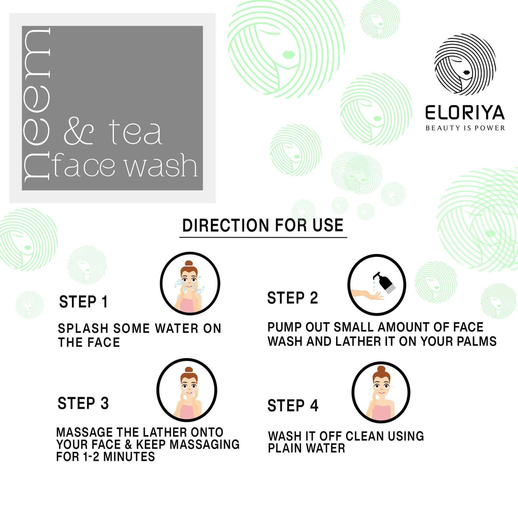 ELORIYA Neem and Tea Tree Face Wash for Women and Men | Lightens Scars Blemishes and Improve Skin tone No Parabens, SLS Free - 120ml ELORIYA