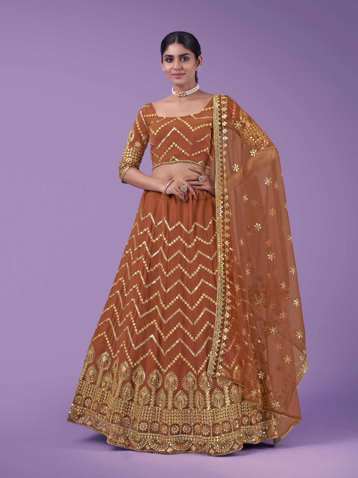 Orange Wedding and Festival Semi Stitched Lehenga Choli Secondary image