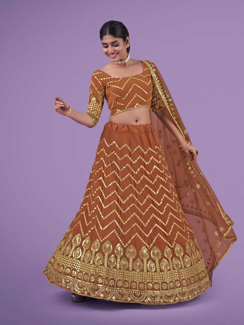 Orange Wedding and Festival Semi Stitiched Lehenga Choli Clothsvilla Main image