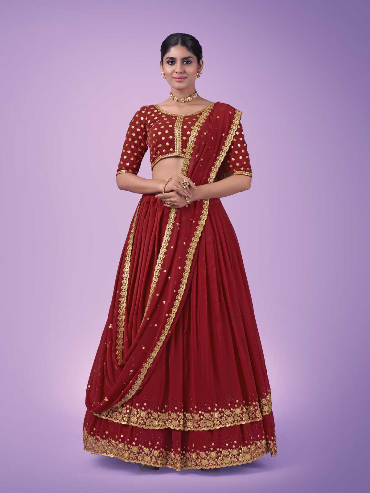 Red Wedding and Festival Semi Stitiched Lehenga Choli Clothsvilla Main image