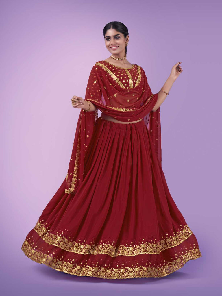 Red Wedding and Festival Semi Stitiched Lehenga Choli Clothsvilla