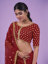 Load image into Gallery viewer, Red Wedding and Festival Semi Stitiched Lehenga Choli Clothsvilla