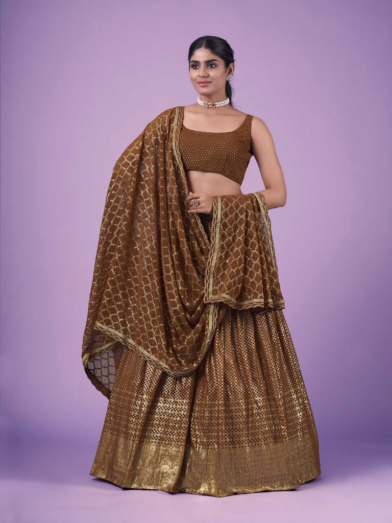 Brown Wedding and Festival Semi Stitiched Lehenga Choli Clothsvilla