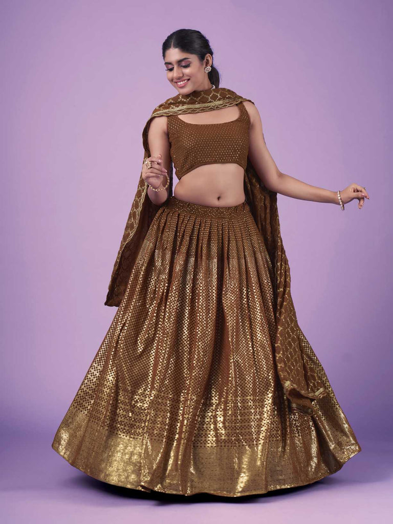 Brown Wedding and Festival Semi Stitiched Lehenga Choli Clothsvilla