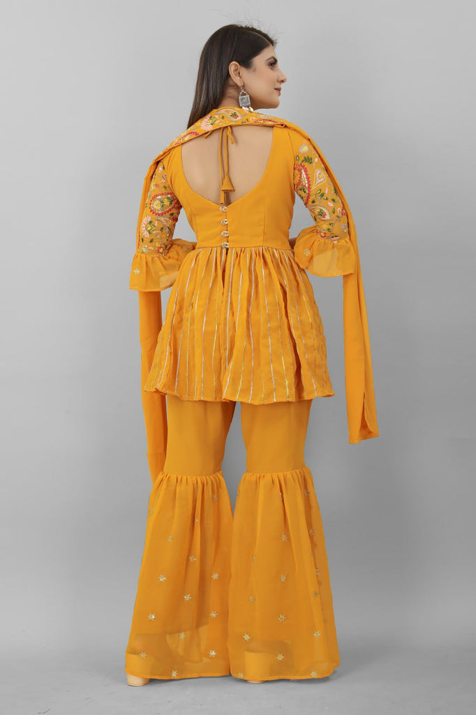 Elegant Mustard Color Sequence Embroidery Work Plazzo Suit Clothsvilla