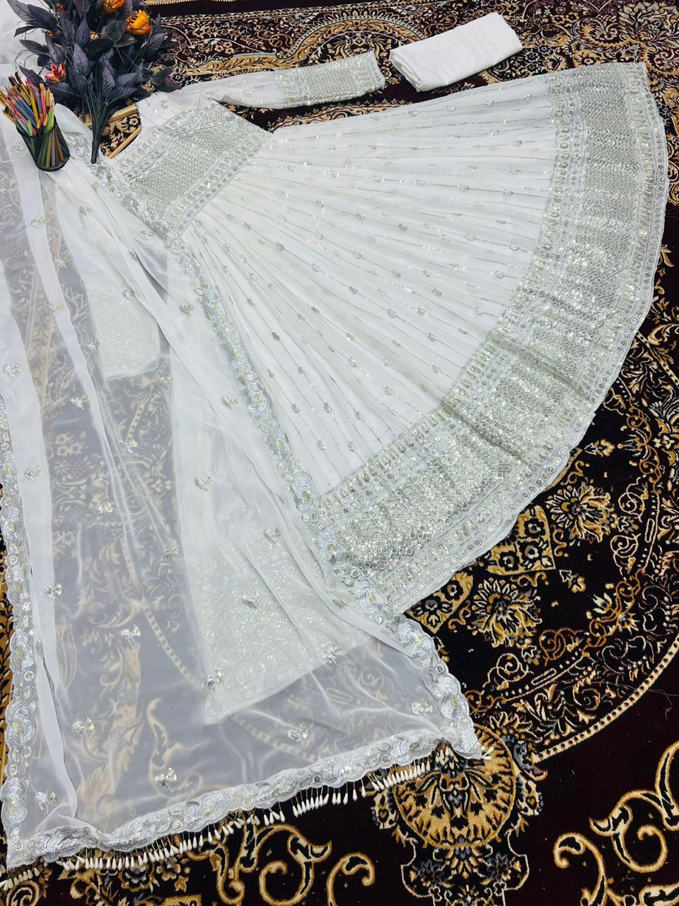 Elegant White Color Embroidery Sequence Work Gown Clothsvilla