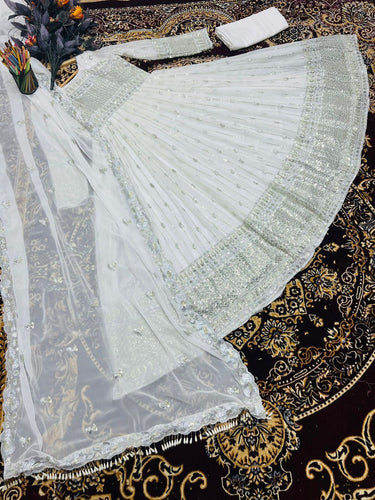 Elegant White Color Embroidery Sequence Work Gown Clothsvilla