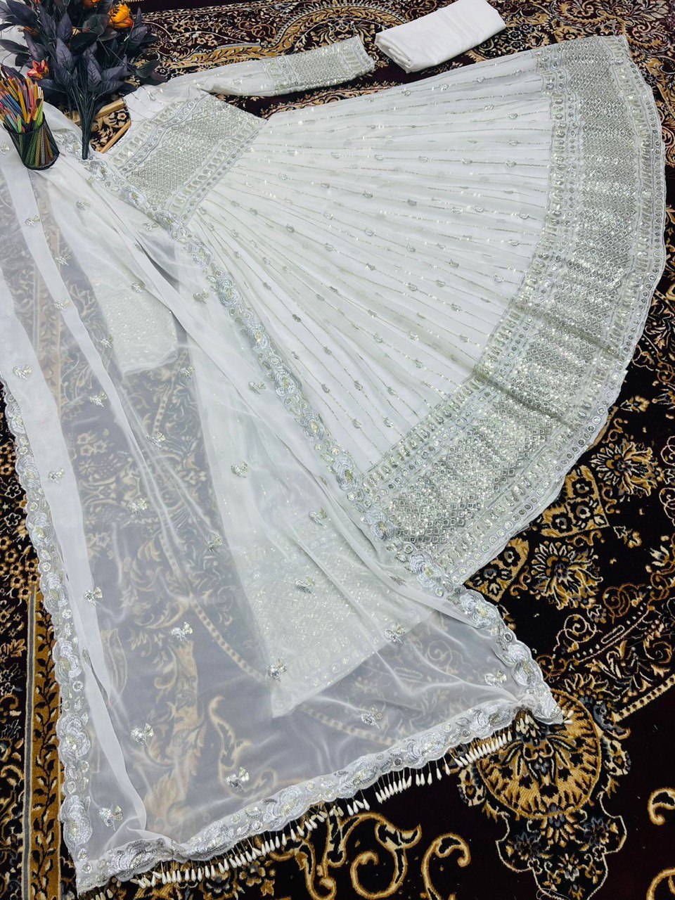 Elegant White Color Embroidery Sequence Work Gown Clothsvilla