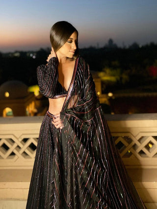 Black Color Sequins Embroidery Work Georgette Party Wear Lehenga Choli Clothsvilla