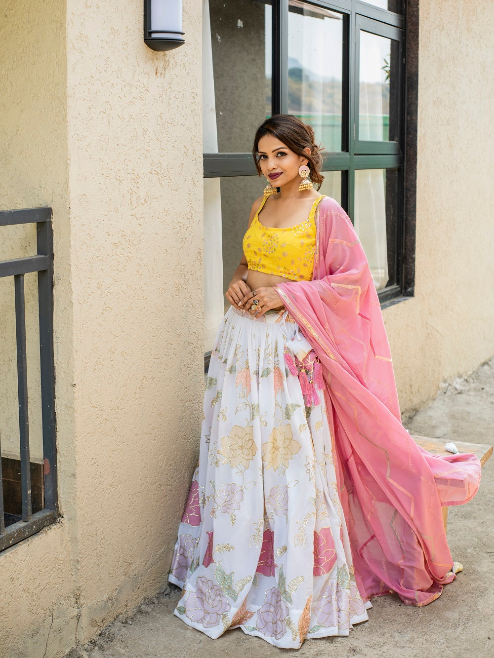 Lavanya The Label women White & Pink Ready to Wear Lehenga & Blouse With  Dupatta - Absolutely Desi