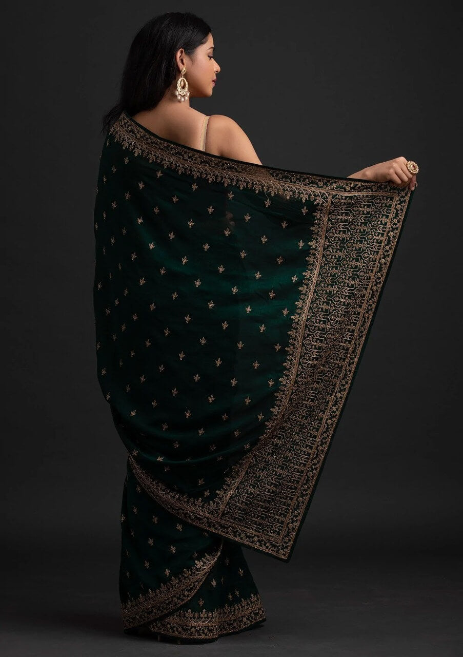 Enchanting Green Dori And Sequins Embroidered Art Silk Wedding Saree Clothsvilla
