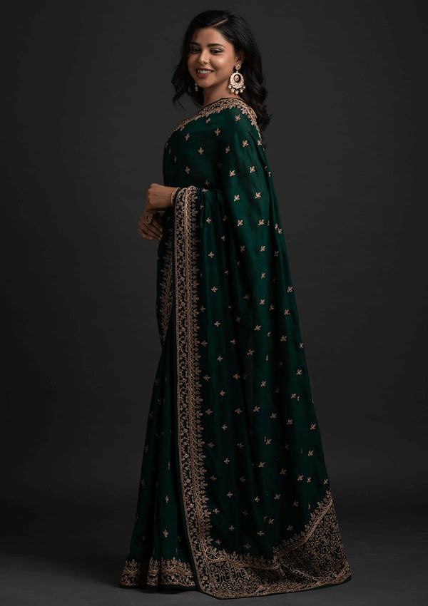 Enchanting Green Dori And Sequins Embroidered Art Silk Wedding Saree Clothsvilla