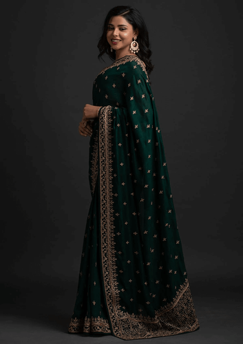 Enchanting Green Dori And Sequins Embroidered Art Silk Wedding Saree Clothsvilla