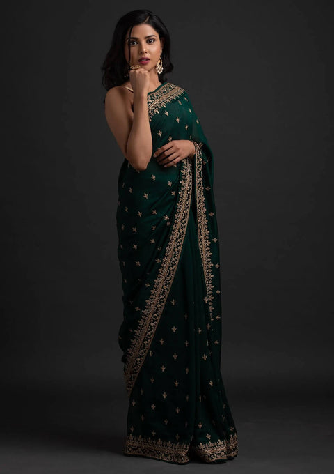 Enchanting Green Dori And Sequins Embroidered Art Silk Wedding Saree Clothsvilla Main image