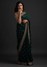 Load image into Gallery viewer, Enchanting Green Dori And Sequins Embroidered Art Silk Wedding Saree Clothsvilla