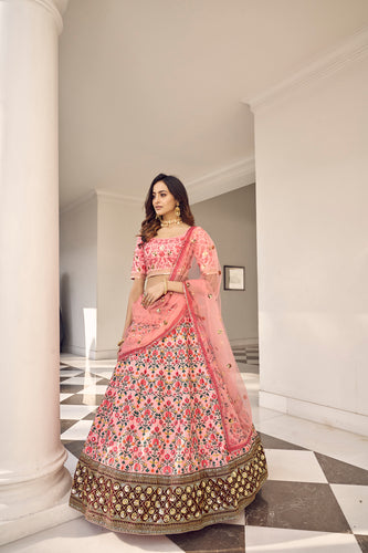 Enchanting Light Pink Sequins Embroidered Silk Wedding Wear Lehenga Choli ClothsVilla