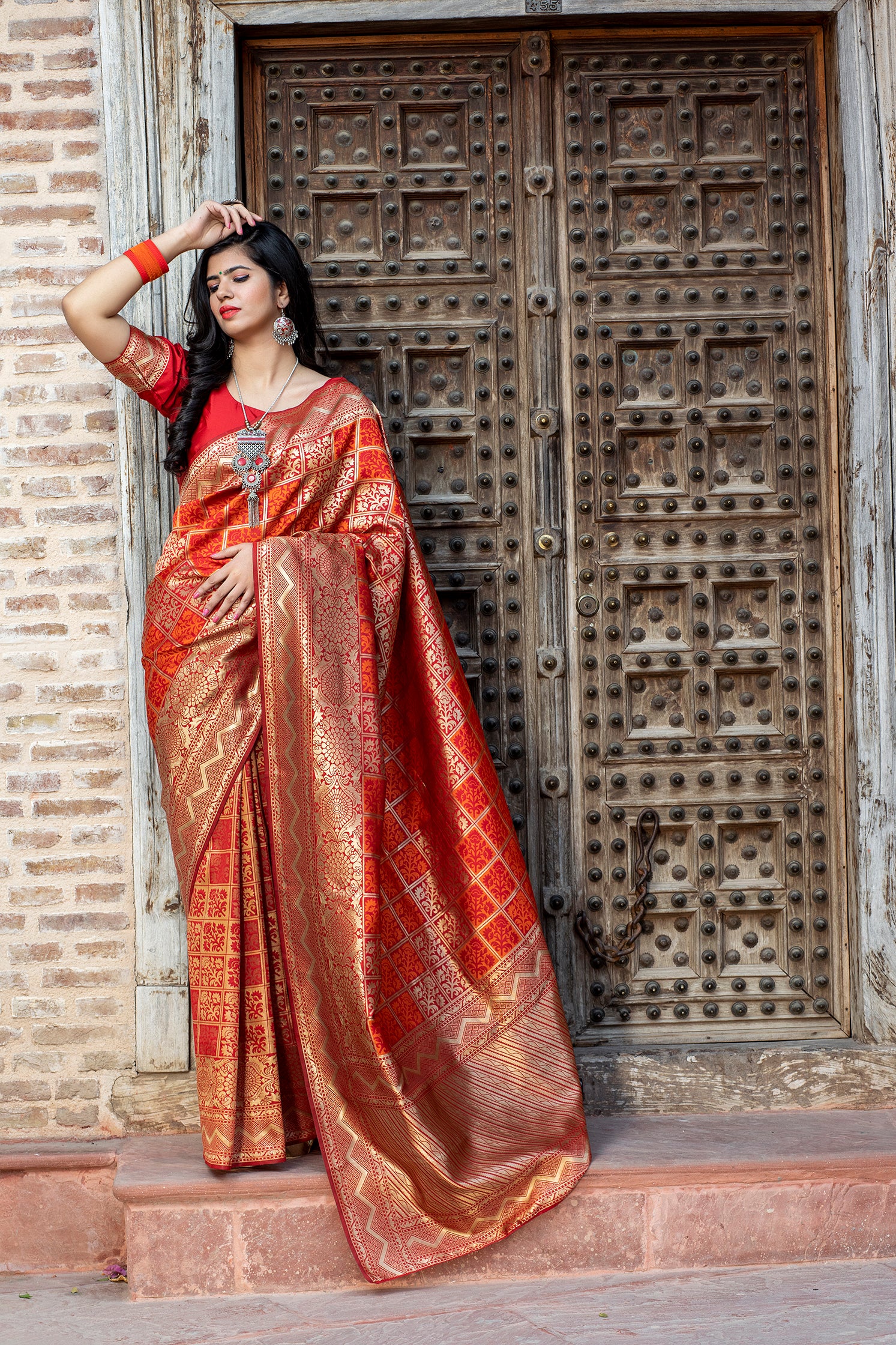 Engaging Red Woven Banarasi Silk Bridal Saree ClothsVilla