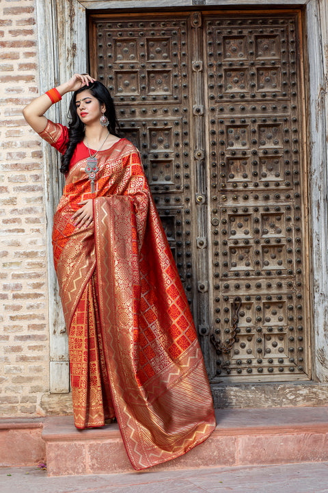 Engaging Red Woven Banarasi Silk Bridal Saree ClothsVilla Main image