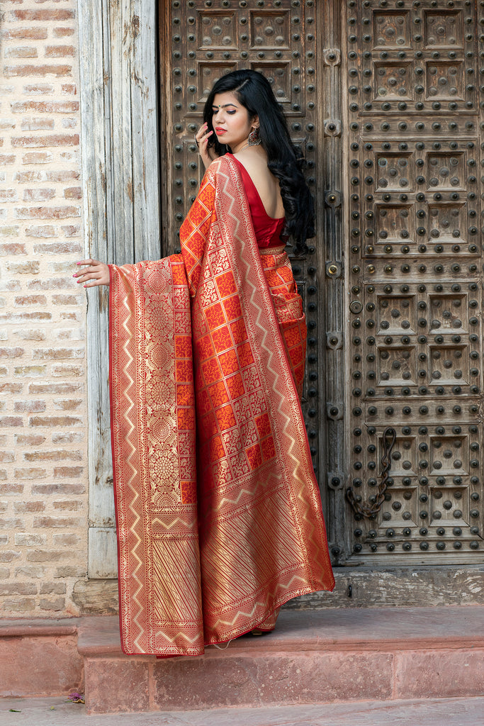 Engaging Red Woven Banarasi Silk Bridal Saree ClothsVilla