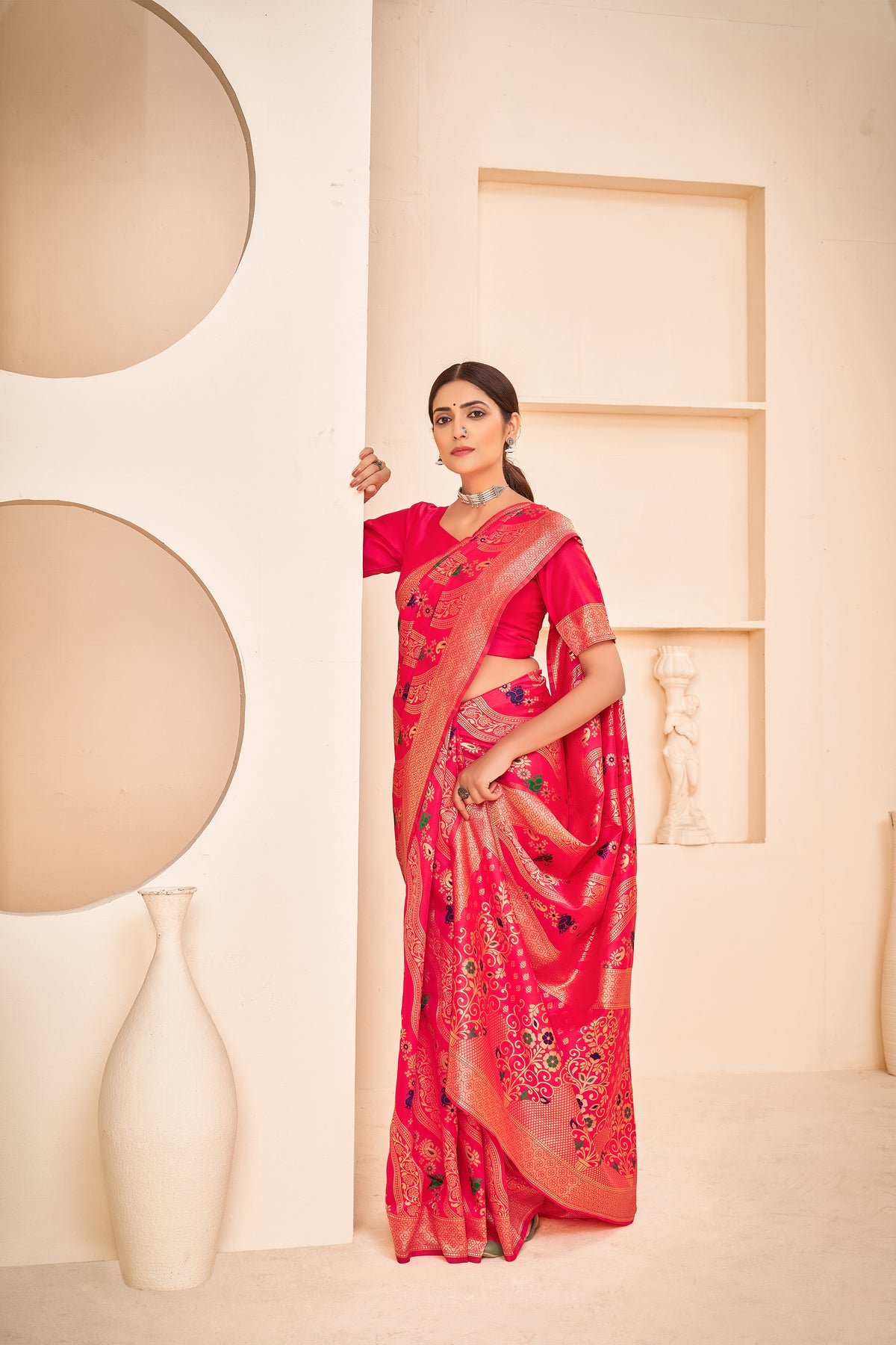 Enthralling Pink Color Banarasi Silk Base Silk Weave Saree ClothsVilla Main image