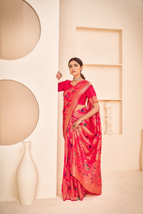 Enthralling Pink Color Banarasi Silk Base Silk Weave Saree ClothsVilla Main image