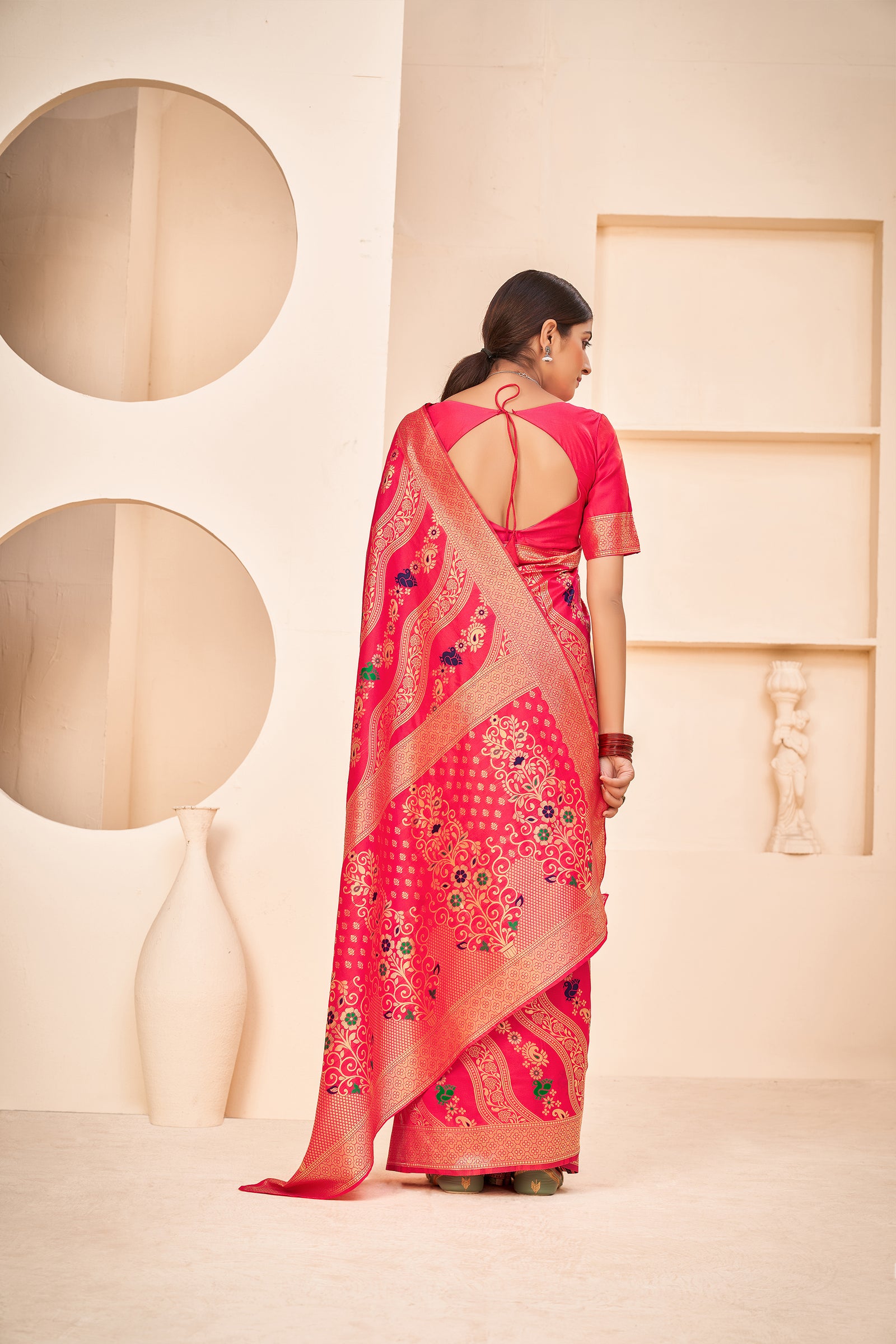 Enthralling Pink Color Banarasi Silk Base Silk Weave Saree ClothsVilla