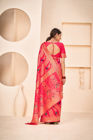 Enthralling Pink Color Banarasi Silk Base Silk Weave Saree ClothsVilla