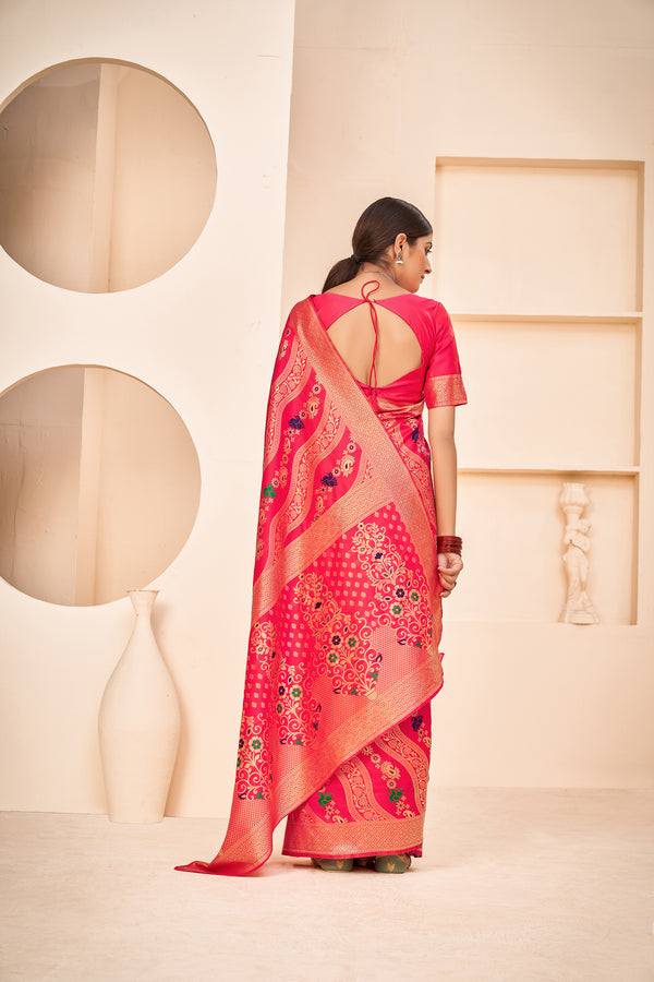 Enthralling Pink Color Banarasi Silk Base Silk Weave Saree ClothsVilla