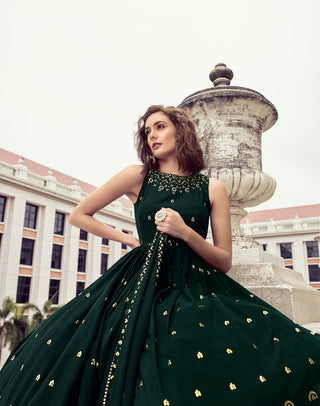 Ethnic Green Color Thread Sequence Work Gown Clothsvilla