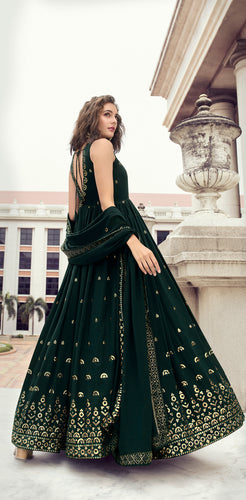 Ethnic Green Color Thread Sequence Work Gown Clothsvilla