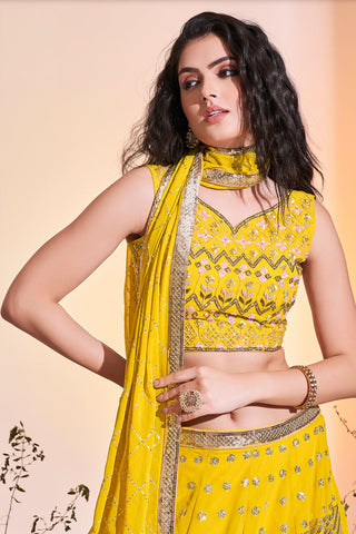 Georgette Yellow Color Readymade Sequins Designs Lehenga Clothsvilla
