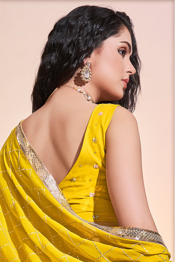 Georgette Yellow Color Readymade Sequins Designs Lehenga Clothsvilla