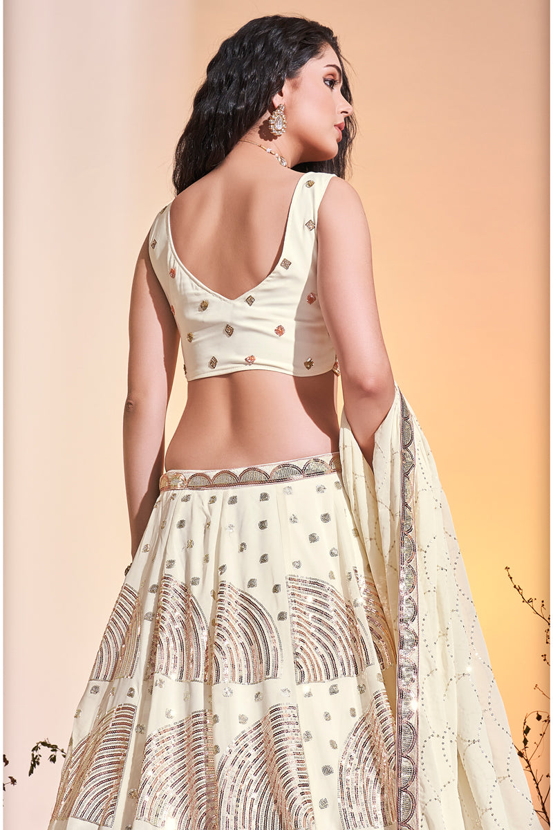 Georgette Cream Color Readymade Sequins Designs Lehenga Clothsvilla