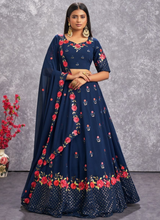 Load image into Gallery viewer, Excellent Thread Embroidered Georgette Navy Blue Lehenga Choli ClothsVilla