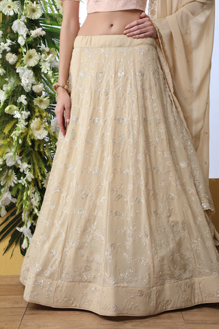 Exclusive Beige Georgette Lehenga Choli - Chain Stitch And Sequence Work With Heavy Georgette Dupatta For Women ClothsVilla