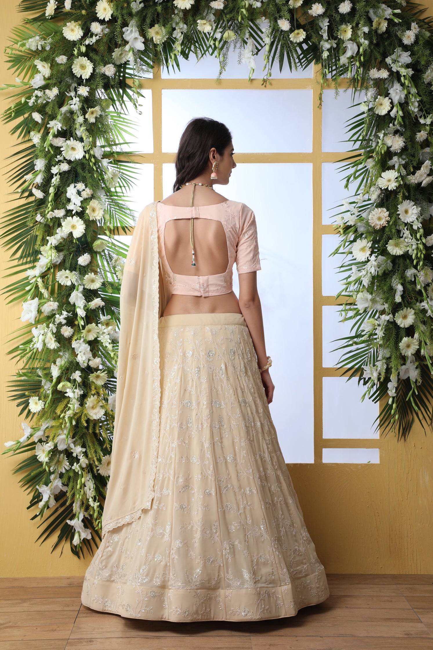 Exclusive Beige Georgette Lehenga Choli - Chain Stitch And Sequence Work With Heavy Georgette Dupatta For Women ClothsVilla