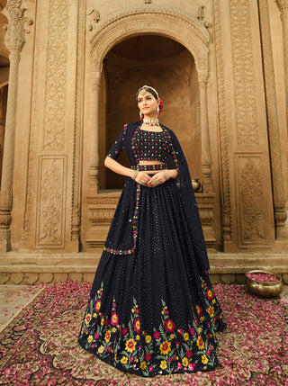 Exclusive Blue Color Thread Sequence Lehenga Choli Clothsvilla
