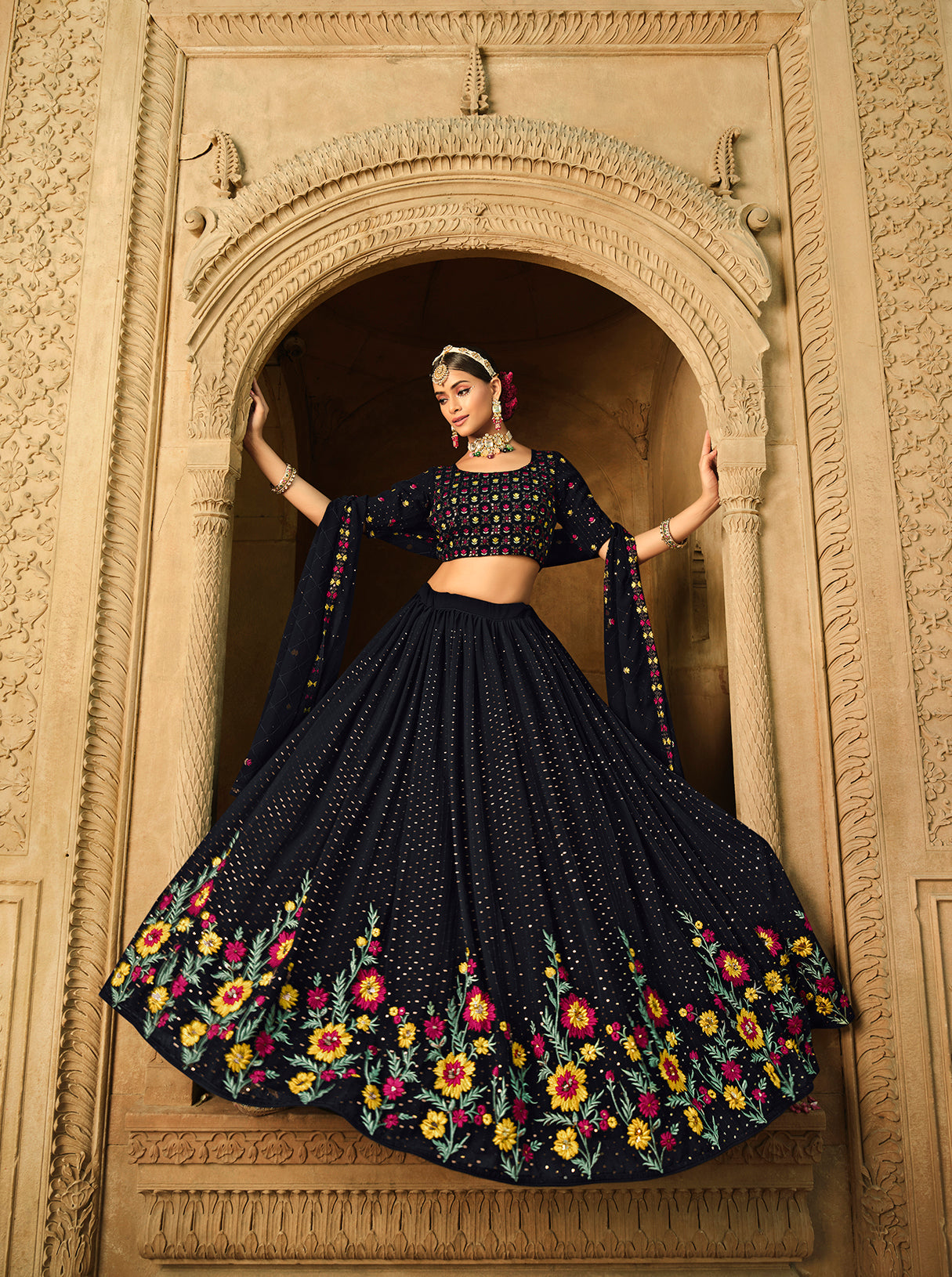 Exclusive Blue Color Thread Sequence Lehenga Choli Clothsvilla