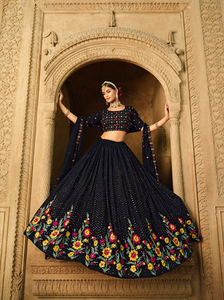 Exclusive Blue Color Thread Sequence Lehenga Choli Clothsvilla
