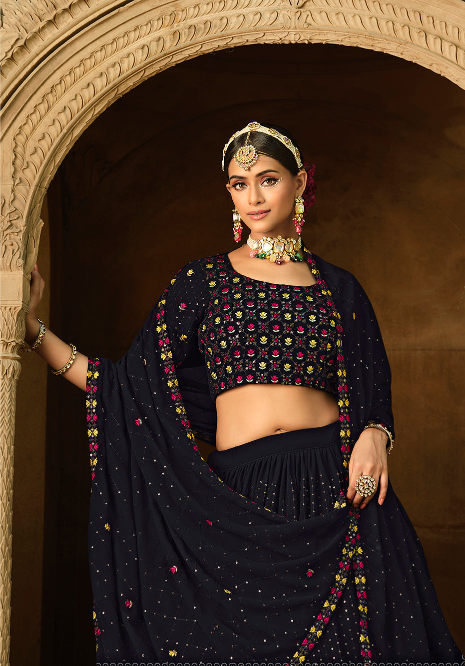Exclusive Blue Color Thread Sequence Lehenga Choli Clothsvilla