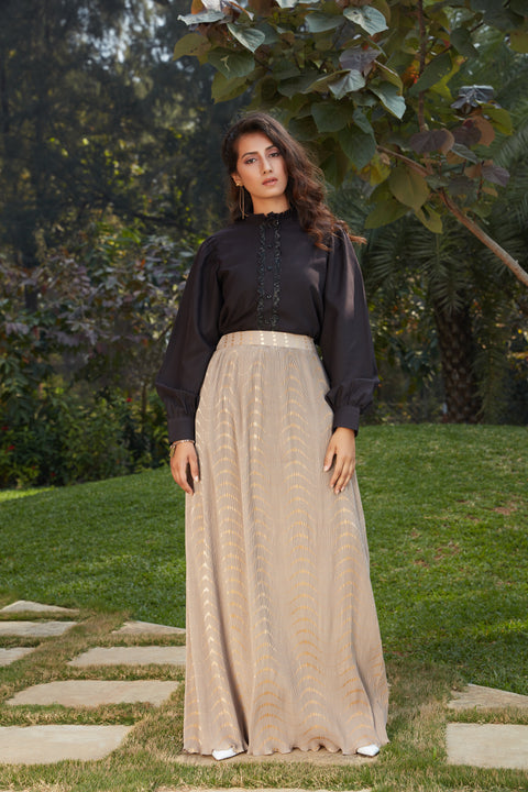 Exclusive Cream Color Fancy Fabric Indo Western Top And Printed Skirt ClothsVilla Main image