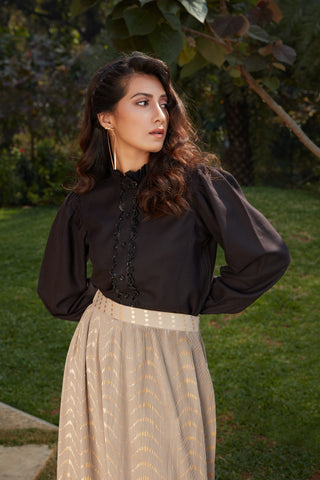Exclusive Cream Color Fancy Fabric Indo Western Top And Printed Skirt ClothsVilla