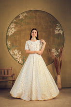 Load image into Gallery viewer, Exclusive Designer Net Gown For Women Floral Bride Gown Indian Wedding Reception Gown Bridal Dress Indian Suit Floral Anarkali White Gown ClothsVilla