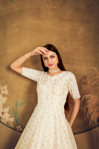 Exclusive Designer Net Gown For Women Floral Bride Gown Indian Wedding Reception Gown Bridal Dress Indian Suit Floral Anarkali White Gown ClothsVilla