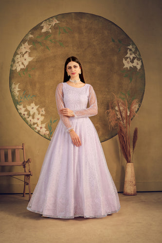 Exclusive Dress Designer Gown For Women Floral Bride Gown Indian Wedding Reception Gown Indian Suit Floral Anarkali Violet Gown ClothsVilla