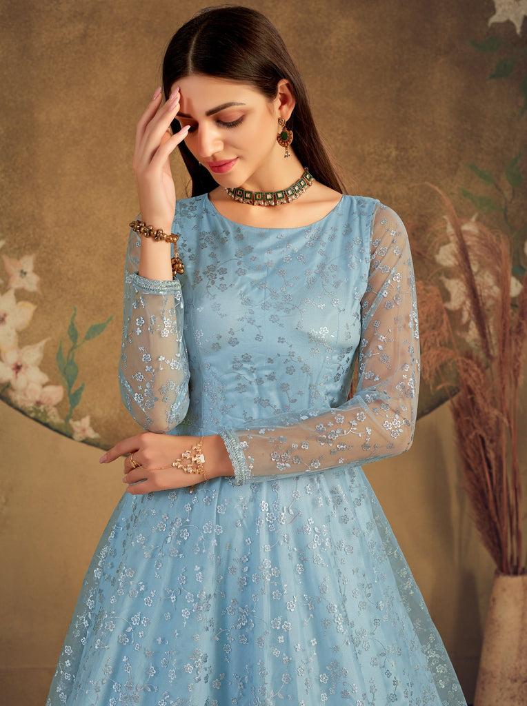 Exclusive Dress Designer Net Gown For Women Floral Bride Gown Indian Wedding Reception Gown Pakistani Suit Floral Anarkali Gown ClothsVilla