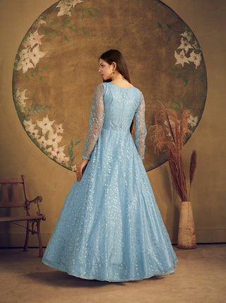 Exclusive Dress Designer Net Gown For Women Floral Bride Gown Indian Wedding Reception Gown Pakistani Suit Floral Anarkali Gown ClothsVilla