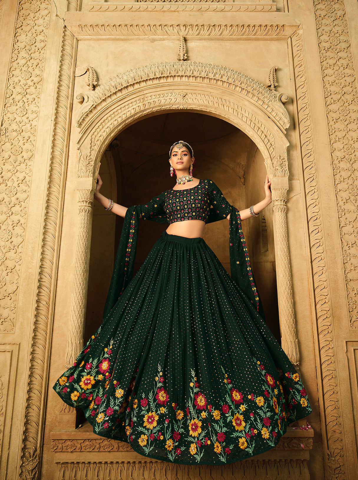 Exclusive Green Color Thread Sequence Lehenga Choli Clothsvilla