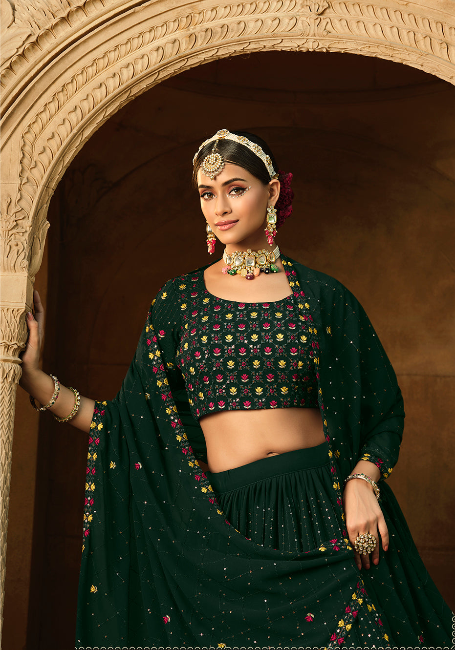 Exclusive Green Color Thread Sequence Lehenga Choli Clothsvilla