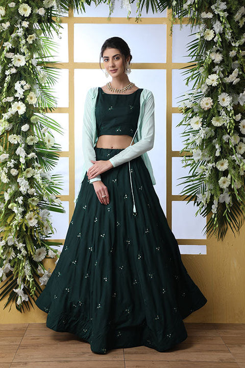 Exclusive Green Koti Style Stylish Embroidered Lehenga Choli Set ClothsVilla.com Main image